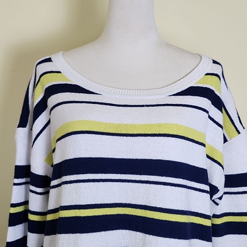 T by Talbots Women's White, Blue & Green Horizonal Stripe Spring/Summer Sweater